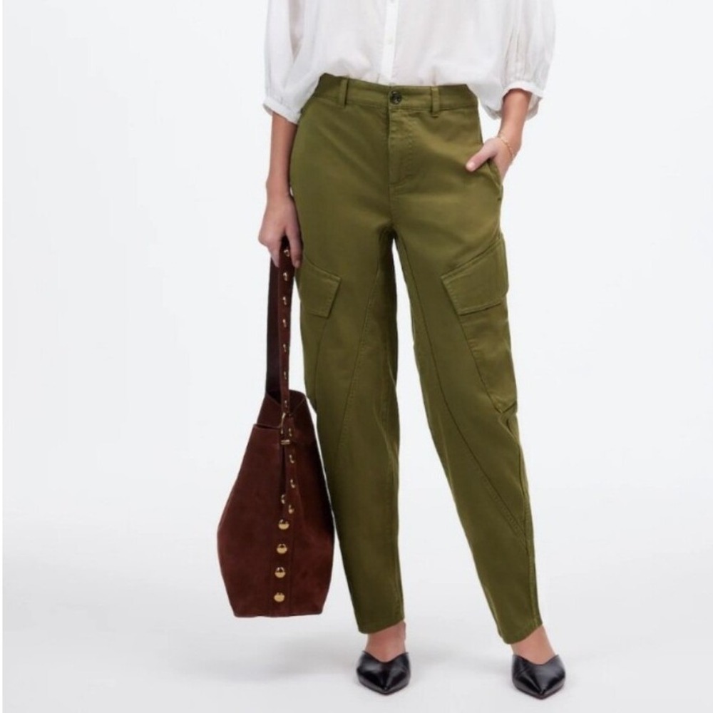 Madewell Utility Cargo Barrel Cropped Trousers 10 Olive Green